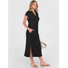 image:imageANRABESS Womens Summer Casual Midi Dresses Short Sleeve Polo V Neck Loose Split WrinkleFree Beach Vacation Tshirt Maxi DressBlack