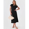 image:imageANRABESS Womens Summer Casual Midi Dresses Short Sleeve Polo V Neck Loose Split WrinkleFree Beach Vacation Tshirt Maxi DressBlack