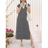 image:imageANRABESS Womens Summer Casual Midi Dresses Short Sleeve Polo V Neck Loose Split WrinkleFree Beach Vacation Tshirt Maxi DressBlack White Stripe