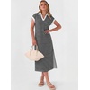 image:imageANRABESS Womens Summer Casual Midi Dresses Short Sleeve Polo V Neck Loose Split WrinkleFree Beach Vacation Tshirt Maxi DressBlack White Stripe