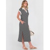 image:imageANRABESS Womens Summer Casual Midi Dresses Short Sleeve Polo V Neck Loose Split WrinkleFree Beach Vacation Tshirt Maxi DressBlack White Stripe