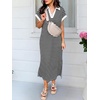 image:imageANRABESS Womens Summer Casual Midi Dresses Short Sleeve Polo V Neck Loose Split WrinkleFree Beach Vacation Tshirt Maxi DressBlack White Stripe