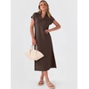 image:imageANRABESS Womens Summer Casual Midi Dresses Short Sleeve Polo V Neck Loose Split WrinkleFree Beach Vacation Tshirt Maxi DressBrown