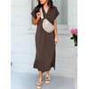 image:imageANRABESS Womens Summer Casual Midi Dresses Short Sleeve Polo V Neck Loose Split WrinkleFree Beach Vacation Tshirt Maxi DressBrown