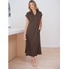image:imageANRABESS Womens Summer Casual Midi Dresses Short Sleeve Polo V Neck Loose Split WrinkleFree Beach Vacation Tshirt Maxi DressBrown