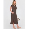 image:imageANRABESS Womens Summer Casual Midi Dresses Short Sleeve Polo V Neck Loose Split WrinkleFree Beach Vacation Tshirt Maxi DressBrown