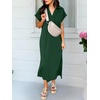 image:imageANRABESS Womens Summer Casual Midi Dresses Short Sleeve Polo V Neck Loose Split WrinkleFree Beach Vacation Tshirt Maxi DressForest Green