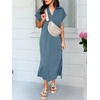 image:imageANRABESS Womens Summer Casual Midi Dresses Short Sleeve Polo V Neck Loose Split WrinkleFree Beach Vacation Tshirt Maxi DressGrey Blue