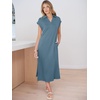 image:imageANRABESS Womens Summer Casual Midi Dresses Short Sleeve Polo V Neck Loose Split WrinkleFree Beach Vacation Tshirt Maxi DressGrey Blue