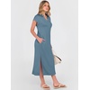 image:imageANRABESS Womens Summer Casual Midi Dresses Short Sleeve Polo V Neck Loose Split WrinkleFree Beach Vacation Tshirt Maxi DressGrey Blue