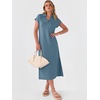 image:imageANRABESS Womens Summer Casual Midi Dresses Short Sleeve Polo V Neck Loose Split WrinkleFree Beach Vacation Tshirt Maxi DressGrey Blue