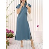 image:imageANRABESS Womens Summer Casual Midi Dresses Short Sleeve Polo V Neck Loose Split WrinkleFree Beach Vacation Tshirt Maxi DressGrey Blue