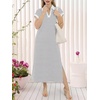 image:imageANRABESS Womens Summer Casual Midi Dresses Short Sleeve Polo V Neck Loose Split WrinkleFree Beach Vacation Tshirt Maxi DressGrey White Stripe