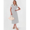 image:imageANRABESS Womens Summer Casual Midi Dresses Short Sleeve Polo V Neck Loose Split WrinkleFree Beach Vacation Tshirt Maxi DressGrey White Stripe