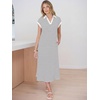 image:imageANRABESS Womens Summer Casual Midi Dresses Short Sleeve Polo V Neck Loose Split WrinkleFree Beach Vacation Tshirt Maxi DressGrey White Stripe
