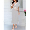 image:imageANRABESS Womens Summer Casual Midi Dresses Short Sleeve Polo V Neck Loose Split WrinkleFree Beach Vacation Tshirt Maxi DressGrey White Stripe