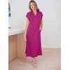 image:imageANRABESS Womens Summer Casual Midi Dresses Short Sleeve Polo V Neck Loose Split WrinkleFree Beach Vacation Tshirt Maxi DressHot Pink