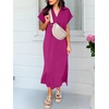 image:imageANRABESS Womens Summer Casual Midi Dresses Short Sleeve Polo V Neck Loose Split WrinkleFree Beach Vacation Tshirt Maxi DressHot Pink