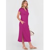 image:imageANRABESS Womens Summer Casual Midi Dresses Short Sleeve Polo V Neck Loose Split WrinkleFree Beach Vacation Tshirt Maxi DressHot Pink