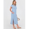 image:imageANRABESS Womens Summer Casual Midi Dresses Short Sleeve Polo V Neck Loose Split WrinkleFree Beach Vacation Tshirt Maxi DressLight Blue