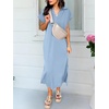 image:imageANRABESS Womens Summer Casual Midi Dresses Short Sleeve Polo V Neck Loose Split WrinkleFree Beach Vacation Tshirt Maxi DressLight Blue