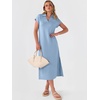 image:imageANRABESS Womens Summer Casual Midi Dresses Short Sleeve Polo V Neck Loose Split WrinkleFree Beach Vacation Tshirt Maxi DressLight Blue