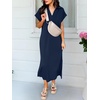 image:imageANRABESS Womens Summer Casual Midi Dresses Short Sleeve Polo V Neck Loose Split WrinkleFree Beach Vacation Tshirt Maxi DressNavy Blue