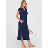 image:imageANRABESS Womens Summer Casual Midi Dresses Short Sleeve Polo V Neck Loose Split WrinkleFree Beach Vacation Tshirt Maxi DressNavy Blue