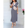 image:imageANRABESS Womens Summer Casual Midi Dresses Short Sleeve Polo V Neck Loose Split WrinkleFree Beach Vacation Tshirt Maxi DressNavy Blue White Stripe