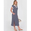 image:imageANRABESS Womens Summer Casual Midi Dresses Short Sleeve Polo V Neck Loose Split WrinkleFree Beach Vacation Tshirt Maxi DressNavy Blue White Stripe