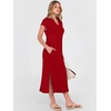 image:imageANRABESS Womens Summer Casual Midi Dresses Short Sleeve Polo V Neck Loose Split WrinkleFree Beach Vacation Tshirt Maxi DressRed
