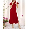image:imageANRABESS Womens Summer Casual Midi Dresses Short Sleeve Polo V Neck Loose Split WrinkleFree Beach Vacation Tshirt Maxi DressRed