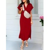 image:imageANRABESS Womens Summer Casual Midi Dresses Short Sleeve Polo V Neck Loose Split WrinkleFree Beach Vacation Tshirt Maxi DressRed