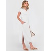 image:imageANRABESS Womens Summer Casual Midi Dresses Short Sleeve Polo V Neck Loose Split WrinkleFree Beach Vacation Tshirt Maxi DressWhite