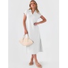 image:imageANRABESS Womens Summer Casual Midi Dresses Short Sleeve Polo V Neck Loose Split WrinkleFree Beach Vacation Tshirt Maxi DressWhite