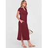 image:imageANRABESS Womens Summer Casual Midi Dresses Short Sleeve Polo V Neck Loose Split WrinkleFree Beach Vacation Tshirt Maxi DressWine Red