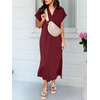 image:imageANRABESS Womens Summer Casual Midi Dresses Short Sleeve Polo V Neck Loose Split WrinkleFree Beach Vacation Tshirt Maxi DressWine Red