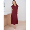 image:imageANRABESS Womens Summer Casual Midi Dresses Short Sleeve Polo V Neck Loose Split WrinkleFree Beach Vacation Tshirt Maxi DressWine Red