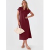image:imageANRABESS Womens Summer Casual Midi Dresses Short Sleeve Polo V Neck Loose Split WrinkleFree Beach Vacation Tshirt Maxi DressWine Red