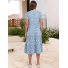 image:imageANRABESS Womens Summer Casual Short Sleeve V Neck Midi Dresses 2026 Spring Flowy Aline Tiered T Shirts Boho Beach DressFloral Blue