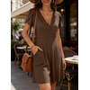 image:imageANRABESS Womens Summer Dresses Short Sleeve Wrap V Neck ALine Floral Mini Dress Causal Flowy Boho Beach Vacation Sundress Coffee M