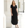 image:imageANRABESS Womens Summer Maxi Dress V Neck Short Sleeve Slit Side Shirt Dress Loose Fit Travel Beach Dress with PocketsBlack