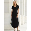 image:imageANRABESS Womens Summer Maxi Dress V Neck Short Sleeve Slit Side Shirt Dress Loose Fit Travel Beach Dress with PocketsBlack