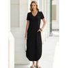 image:imageANRABESS Womens Summer Maxi Dress V Neck Short Sleeve Slit Side Shirt Dress Loose Fit Travel Beach Dress with PocketsBlack