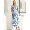 image:imageANRABESS Womens Summer Maxi Dress V Neck Short Sleeve Slit Side Shirt Dress Loose Fit Travel Beach Dress with PocketsBlue White Floral