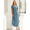 image:imageANRABESS Womens Summer Maxi Dress V Neck Short Sleeve Slit Side Shirt Dress Loose Fit Travel Beach Dress with PocketsBlue White Green Floral