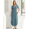 image:imageANRABESS Womens Summer Maxi Dress V Neck Short Sleeve Slit Side Shirt Dress Loose Fit Travel Beach Dress with PocketsBlue White Green Floral