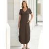 image:imageANRABESS Womens Summer Maxi Dress V Neck Short Sleeve Slit Side Shirt Dress Loose Fit Travel Beach Dress with PocketsBrown