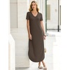 image:imageANRABESS Womens Summer Maxi Dress V Neck Short Sleeve Slit Side Shirt Dress Loose Fit Travel Beach Dress with PocketsBrown
