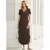 image:imageANRABESS Womens Summer Maxi Dress V Neck Short Sleeve Slit Side Shirt Dress Loose Fit Travel Beach Dress with PocketsBrown